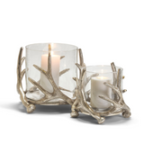 Silver Antler Candleholder & Glass Votive (Set of 2)