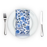 Chinoiserie Blue and White Floral Pattern Cotton Napkins (Set of 4)