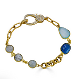Gold Mixed Gemstone Bracelet with Kyanite, Moonstone and Chalcedony