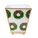 Royal Boxwood 4" Wreath Enameled Square Cachepot