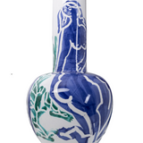 Large White Vase with Blue & Green Floral