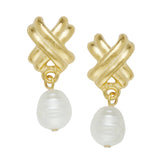 Gold Small Texas X's with Freshwater Pearl Earrings