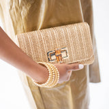 Bamboo Toggle Gold Straw Clutch