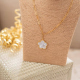 Clover Gold & Pearl Paperclip Charm Necklace