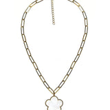 Clover Gold & Pearl Paperclip Charm Necklace